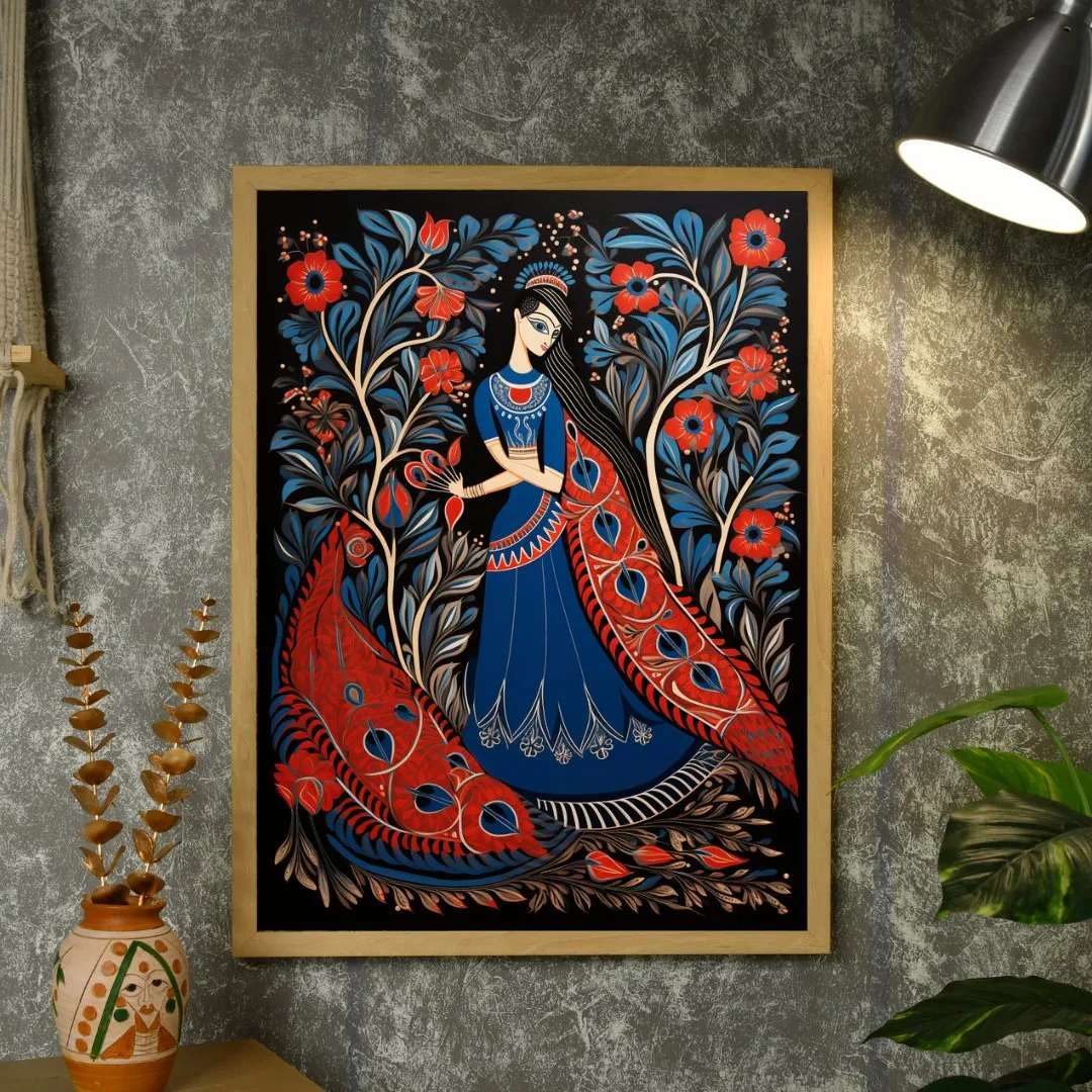 Sowpeace Radiance: Handcrafted Women & the Peacock Spirit – Premium Indian-Inspired Canvas Print for Elegant Decor