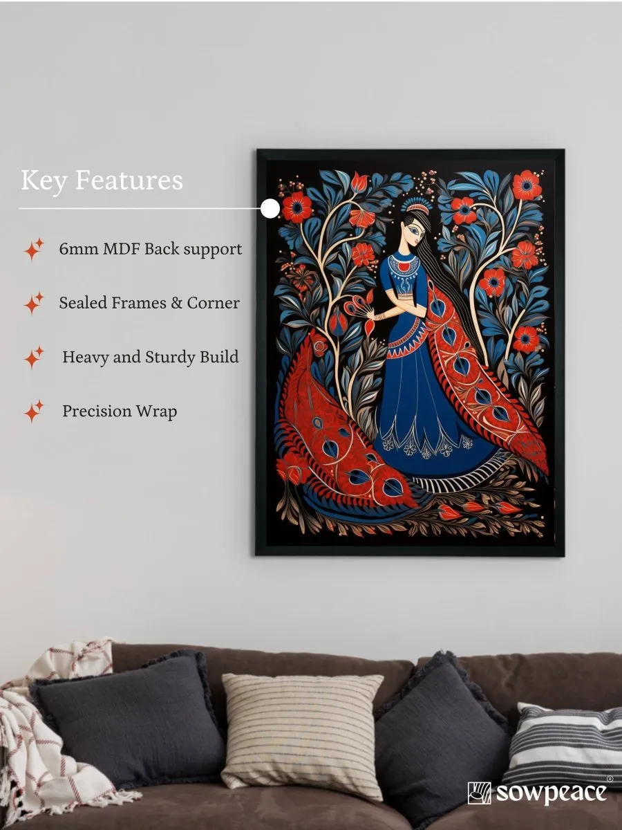 Sowpeace Radiance: Handcrafted Women & the Peacock Spirit – Premium Indian-Inspired Canvas Print for Elegant Decor