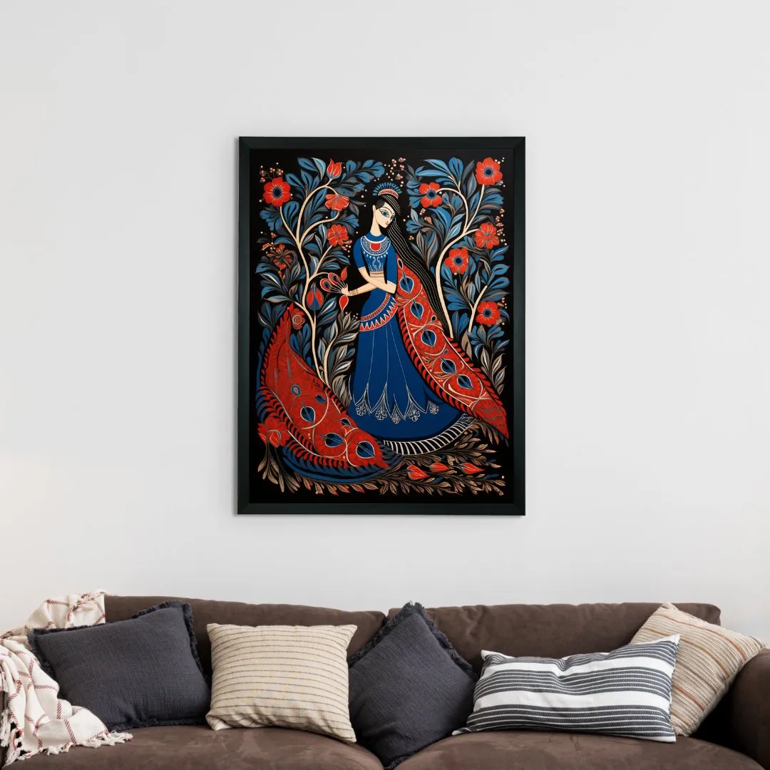 Sowpeace Radiance: Handcrafted Women & the Peacock Spirit – Premium Indian-Inspired Canvas Print for Elegant Decor