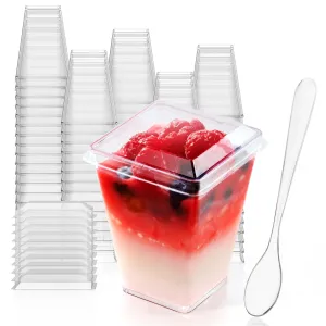 Square Dessert Cups with Spoons and Lids