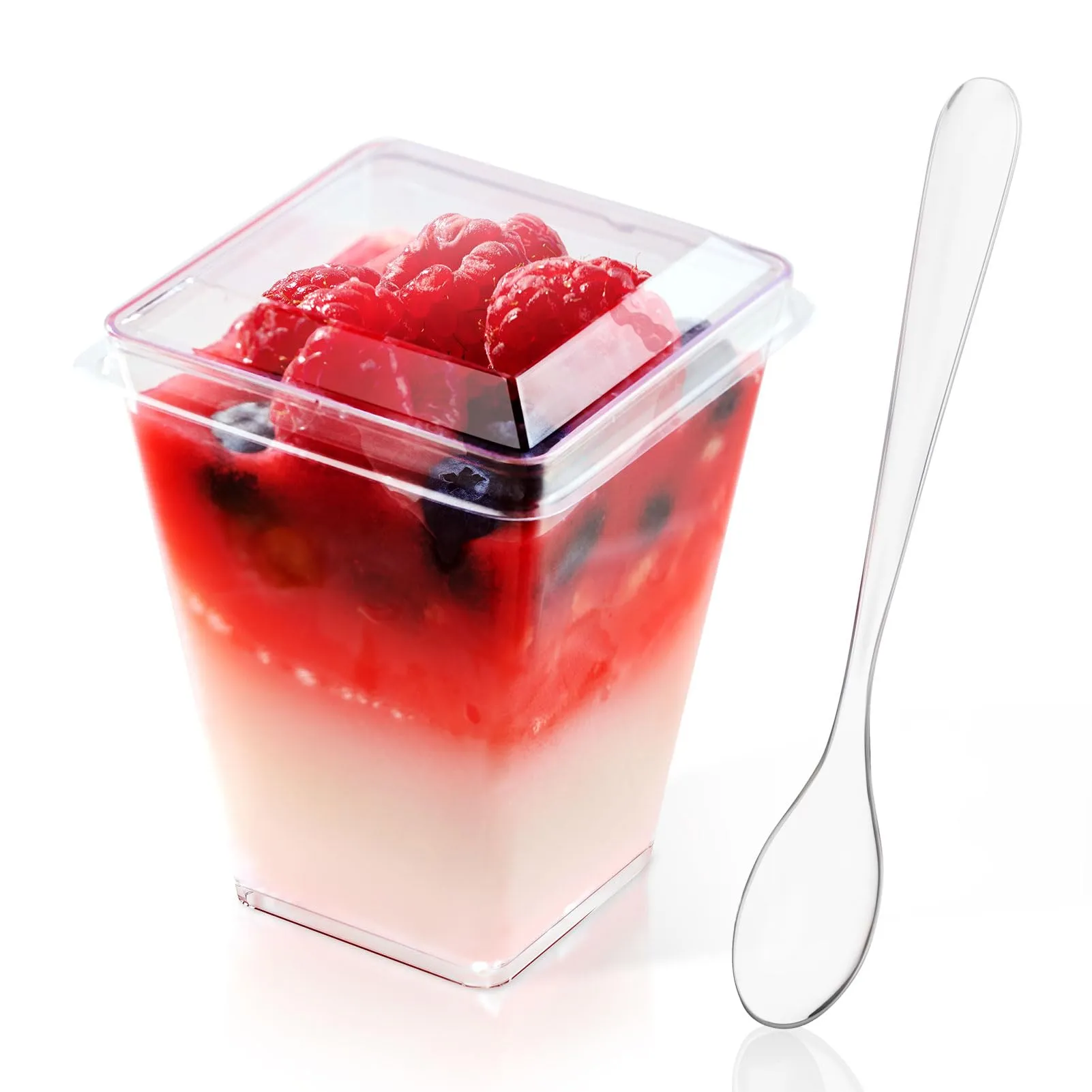 Square Dessert Cups with Spoons and Lids