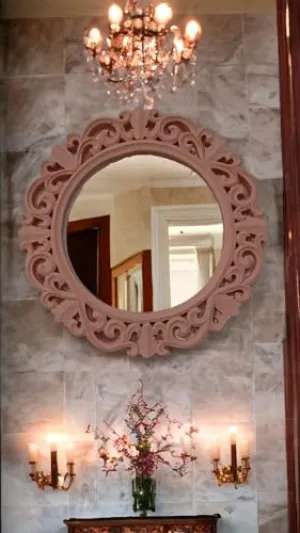 Taksha Decors Wooden Frame Mirror | Wooden Mirror | Living Room Mirror | Wooden Frame | Bathroom Mirror | Antique Mirror | 16 inches