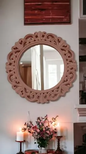 Taksha Decors Wooden Frame Mirror | Wooden Mirror | Living Room Mirror | Wooden Frame | Bathroom Mirror | Antique Mirror | 16 inches