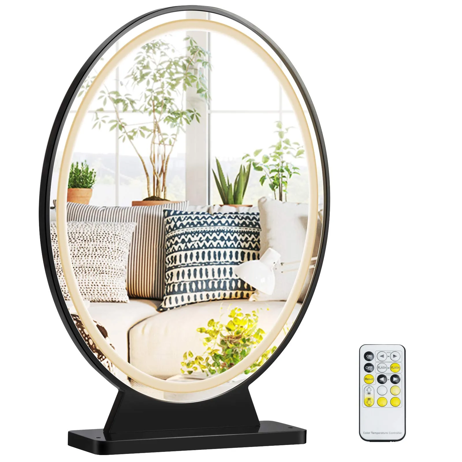 Tangkula Vanity Makeup Mirror with Lights, Round HD Lighted Mirror w/Remote Control