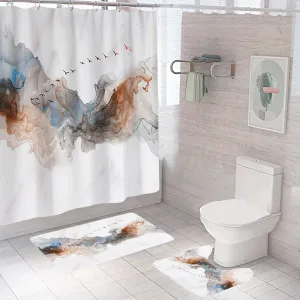 The Better Home Shower Curtain & Bathroom Mat Set (3pc) | 6 Ft Shower Curtains for Bathroom| U-Shaped Anti Skid Mat for Bathroom Floor | Non Slip Mat for Bathroom | Mold Resistant | Flying Birds