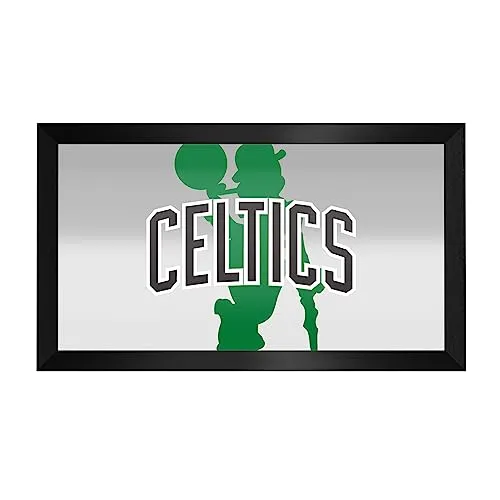 Trademark Global Wall Mirror - Ready-to-Hang Boston Celtics Fade Black Framed Rectangle Mirror - for Pub, Game Room, Garage or Home Bar