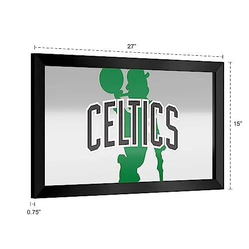 Trademark Global Wall Mirror - Ready-to-Hang Boston Celtics Fade Black Framed Rectangle Mirror - for Pub, Game Room, Garage or Home Bar