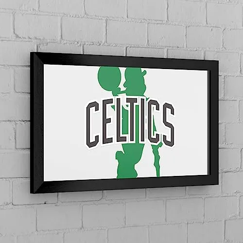 Trademark Global Wall Mirror - Ready-to-Hang Boston Celtics Fade Black Framed Rectangle Mirror - for Pub, Game Room, Garage or Home Bar