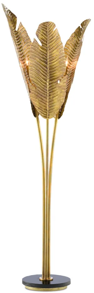 Tropical Floor Lamp in Vintage Brass & Black