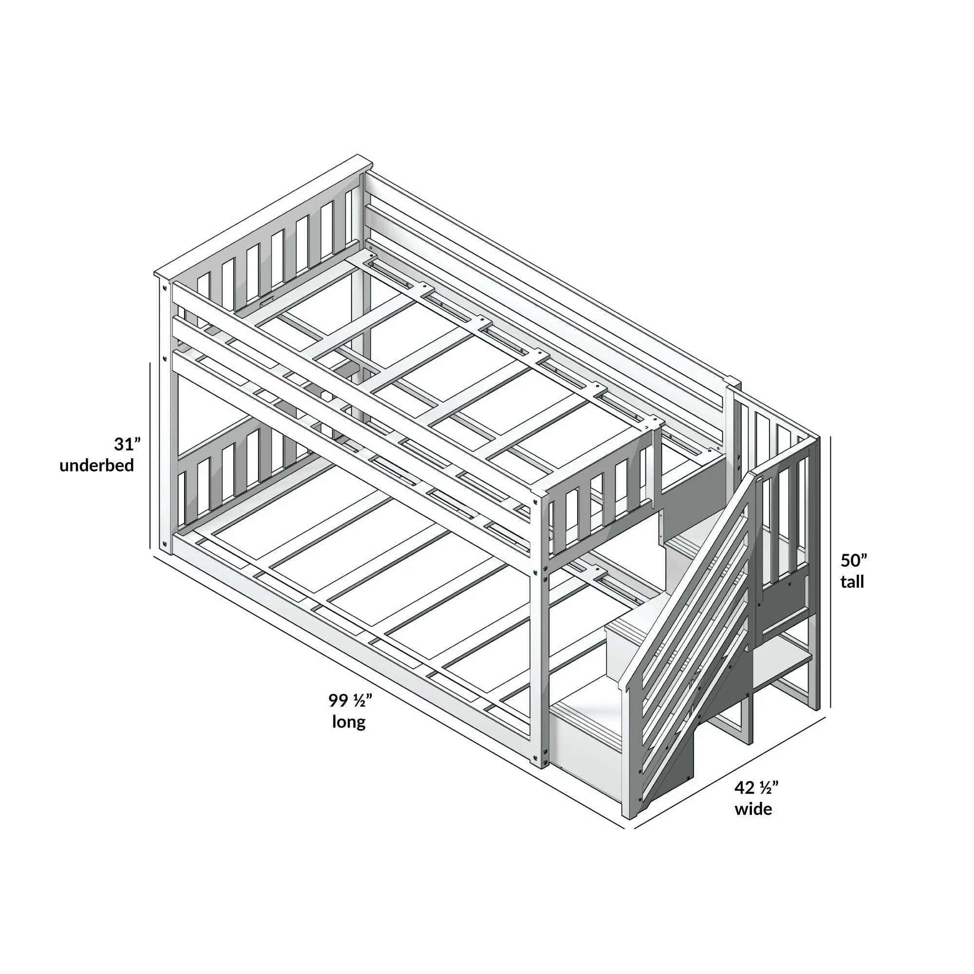 Twin Over Twin Low Bunk Bed With Curtain & Stairs