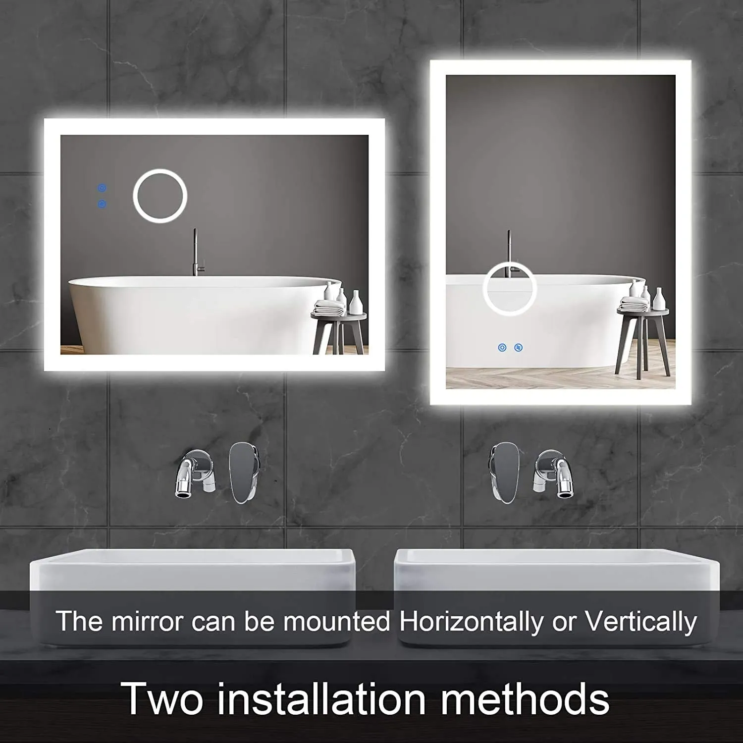 VENETIAN IMAGE LED Backlit Bathroom Mirror Makeup Anti-Fog Mirror with 3 Times Magnifier Dimmable Light with Triple Touch Switch Wall Mounted (Horizontal/Vertical) (32 x 24 Inch)