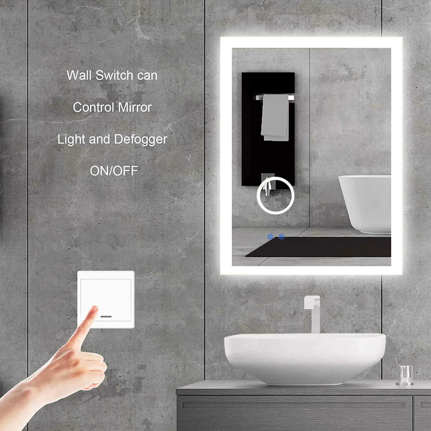 VENETIAN IMAGE LED Backlit Bathroom Mirror Makeup Anti-Fog Mirror with 3 Times Magnifier Dimmable Light with Triple Touch Switch Wall Mounted (Horizontal/Vertical) (32 x 24 Inch)