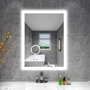 VENETIAN IMAGE LED Backlit Bathroom Mirror Makeup Anti-Fog Mirror with 3 Times Magnifier Dimmable Light with Triple Touch Switch Wall Mounted (Horizontal/Vertical) (32 x 24 Inch)