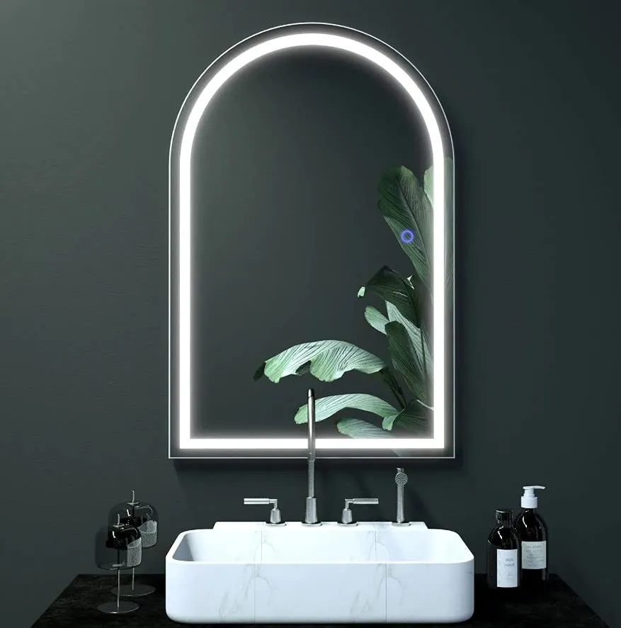 VENETIAN IMAGE White Arched Mirror Full Length, Full Body Mirror with Led Lights Standing Floor Length Mirror, Free Stand Up Tall Mirror, Wall Mounted Lighted Mirror for Bedroom (63" x 22")