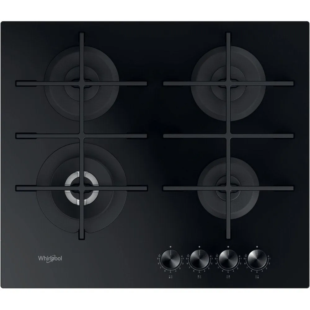 Whirlpool W Collection GOWL628NB Gas Hob, 4 Burners, 59cm Wide - Black