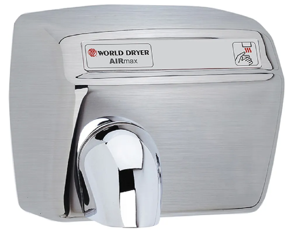 WORLD DRYER® DXM54-973 AirMax™ Series Hand Dryer - Brushed Stainless Steel High Speed Automatic Surface-Mounted(208V-240V)